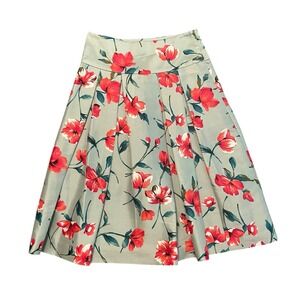 Express Design Studio Skirt Size 2 100% Silk Green Floral Pleated Old Money